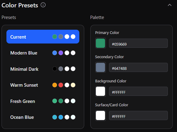 UI Styling: Color Presets