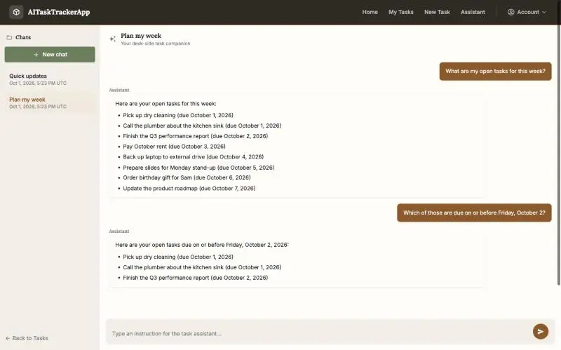 AI Task Tracker: planning the week with the assistant