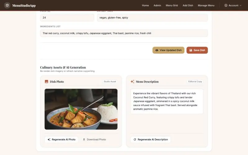 Menu Studio: AI dish photo and description