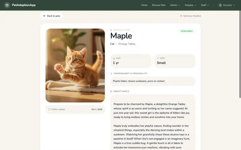 Pet Adoption: a pet's profile